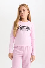 DEFACTO Girl Barbie Crop Crew Neck Printed Ribbed Camisole Long Sleeve T-Shirt