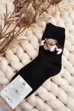 Warm cotton socks with teddy bear, black