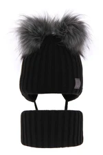 AGBO Girl's winter set: hat and tube scarf black Telisa with two pompom