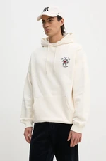 Bavlněná mikina Drôle de Monsieur Le Hoodie Slogan Fleurs pánská, béžová barva, s kapucí, s aplikací, E.HO169.CO127.CM Le Hoodie Slogan Fleurs