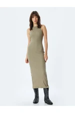 Koton Halter Neck Pencil Dress Midi Length Sleeveless Corduroy Cotton Slim Fit