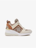 Michael Kors Brown-cream Women's Patterned Sneakers with Leather Wedge Details - Women