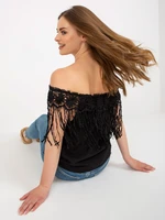 Women's black Spanish blouse with fringe