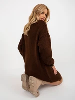 Dark brown oversized turtleneck knit dress