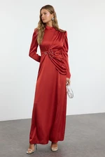 Trendyol Red Stone Embroidered Woven Satin Evening Dress