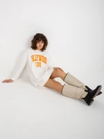 Ecru-orange long oversize sweatshirt with inscription