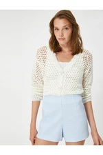 Koton Openwork Crochet V-Neck Cardigan