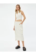 Koton Parachute Skirt Midi Large Pockets with Stopper Detail.