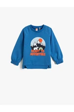 Koton Nature Themed Printed Sweatshirt Crew Neck Cuffs Elastic