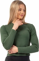 Nebbia Organic Cotton Ribbed Long Sleeve Top Dark Green XS Fitness tričko