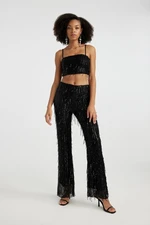 DEFACTO Flayer Fit Normal Waist Standard Sequined Black Trousers