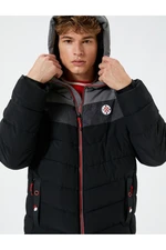 Koton Down Jacket Hooded Printed Color Block Zippered Pocket