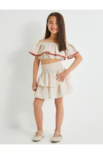 Koton Linen Skirt Layered Elastic Waist Gipe Detailed