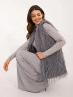 Dark grey fur vest with hook-and-loop fastening