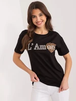 Black cotton t-shirt with appliqués