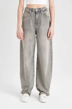 DEFACTO Baggy Fit High Waist Long Jean Washed Trousers