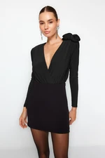 Trendyol Black Double Breasted Collar Accessory Bodysuit