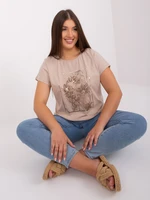 Beige blouse in large size with short sleeves