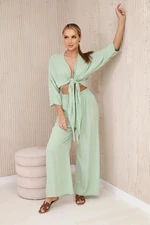 Women's set blouse with ties + trousers - mint