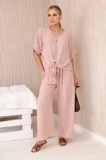 Women's blouse + trousers set - powder