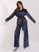 Dark blue elegant women's set with sequins