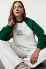 Trendyol Emerald Green Color Block Relaxed Pattern Raglan Sleeve Thick Knit Sweatshirt