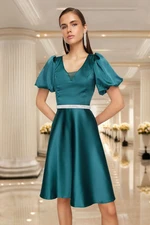 Trendyol Emerald Green Stone Accessory Belt Detailed Woven Elegant Evening Dress