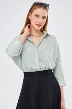 armonika Women&#39;s Light Mint Pocket Casual Linen Shirt