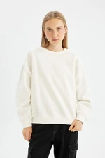 DEFACTO White Cool Oversize Wide Pattern Crew Neck Thick Basic Plain Sweatshirt