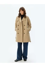 Koton Trench Coat Double Breasted Reverse Collar Buttoned Pocket Belt Detail