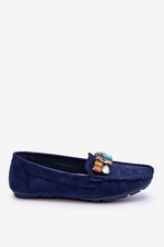 Women's suede loafers with crystals navy blue Lucille