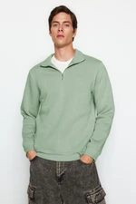 Trendyol Mint Regular/Normal Cut Stand Collar Zippered Cotton Basic Fleece Sweatshirt