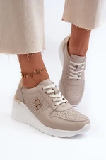 Women's leather wedge sneakers Beige S.Barski