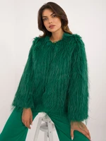 Green women's fur jacket with hook and loop fastening