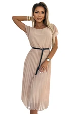 Women's pleated midi dress with black belt Numoco