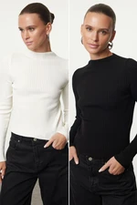 Trendyol Black-Ecru Basic 2-Pack Knitted Sweater