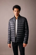 DEFACTO Slim Fit Slim Cut Stand Collar Plush Lining Zippered Pocket Faux Leather Puffer Jacket