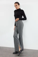 Trendyol Gray Flare Pattern Plaid Woven Trousers