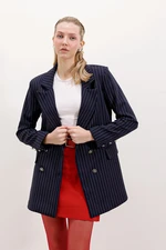 Bigdart Women's Navy Blue Double Buttoned Striped Blazer Jacket 0699