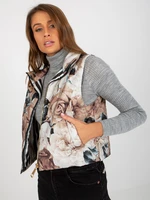 Women's beige quilted vest with flowers