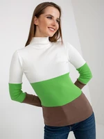 Ecru light green ribbed turtleneck blouse