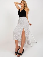 White navy blue asymmetrical skirt with RUE PARIS print