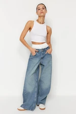 Trendyol Blue Boxer Stitch Detail Low Waist Wide Leg Jeans