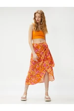 Koton Floral Skirt Maxi Front Tie Viscose Wrap Closure