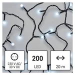 Vianočné osvetlenie EMOS 200 LED cherry reťaz - guličky, 20 m, vonkajšia aj vnútorná, studená biela, časovač (D5AC03) vianočná reťaz • studená biela f