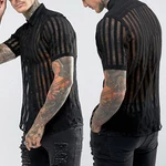 Mens Summer Short Sleeve Black Striped Shirts