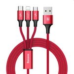 Baseus Rapid Series 3v1 kábel USB-A/Micro-USB+Lightning+USB-C 3A 1.2m, červený