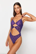 Trendyol Purple Lace Window/Cut Out Detailed Snap Body