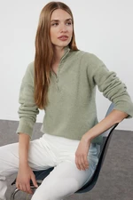 Trendyol Mint Wool Stand Collar Zippered Knitwear Sweater