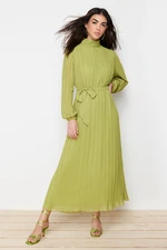 Trendyol Oil Green Pleated Woven Lined Chiffon Dress